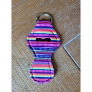 NEW Striped Multi-color Neoprene Chapstick Holder Key Chain and chapstick